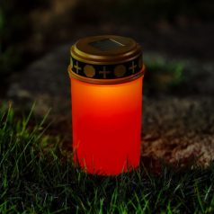   Leszúrható szolár mécses - pislákoló melegfehér LED - 7,3 x 20,5 cm - piros / fehér