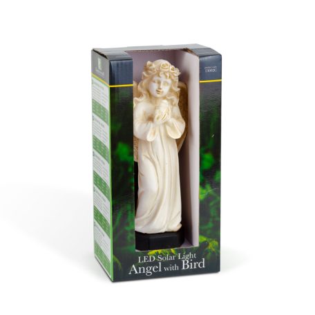 Szolár angyalka - madárral - 1 melegfehér LED - műgyanta - 48 x 11 x 6,5 cm