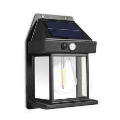   Szolár mozgásérzékelős fali lámpa - 1 filament LED - fekete - 12 x 6 x 17 cm