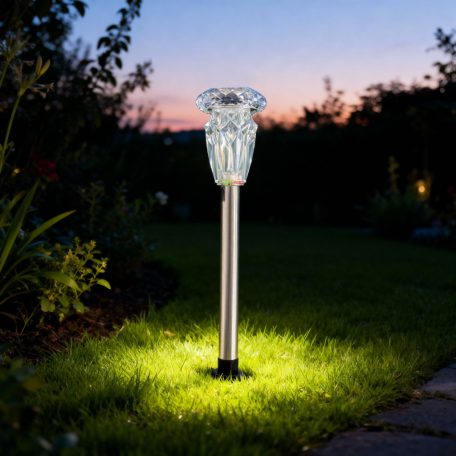 Leszúrható szolár lámpa - 1 x melegfehér - króm - 6 x 38,5 cm