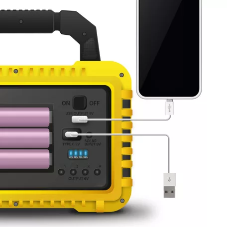 Multifunkciós kézi lámpa - szolár panel, USB-C - 6 világítási mód, 8 LED, 3600 mAh