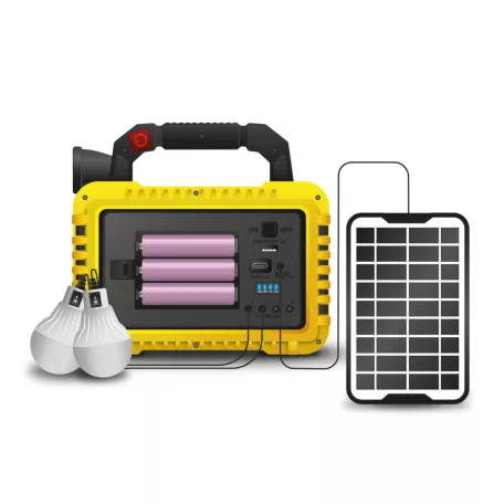 Multifunkciós kézi lámpa - szolár panel, USB-C - 6 világítási mód, 8 LED, 3600 mAh