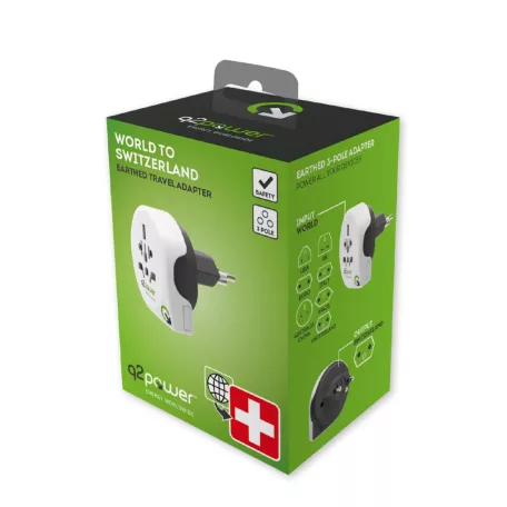 Q2 power Utazóadapter World to Switzerland""