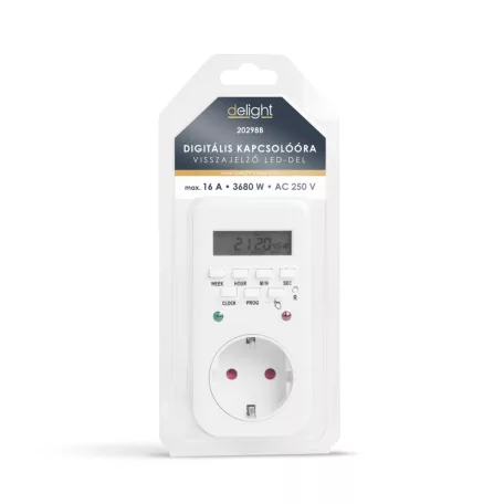 Digitális kapcsolóóra - visszajelző LED-del - 250V - 16A