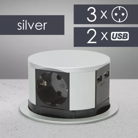 Elosztó - rejtett, 3-as + 2 x USB-A + Type-C
