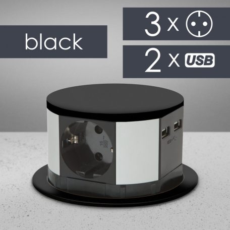 Elosztó - rejtett, 3-as + USB-A + Type-C - fekete