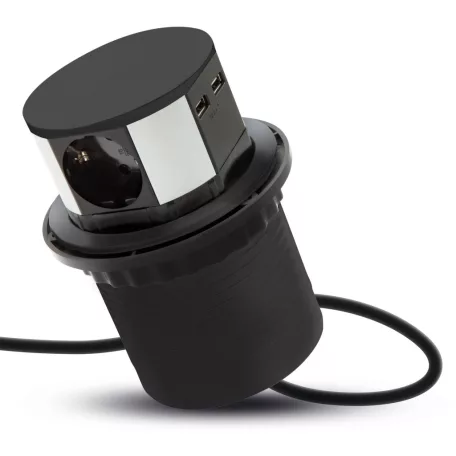 Elosztó - rejtett, 3-as + 2 x USB-A + Type-C  - USB "PowerDelivery" - fekete
