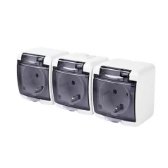   GAO 22131 3 férőhelyes földelt aljzat, kültéri IP44 kivitel, 230 V~ / 50 Hz / 16 A, fehér-füst