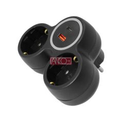 2-es elosztó dugalj USB töltővel A+C