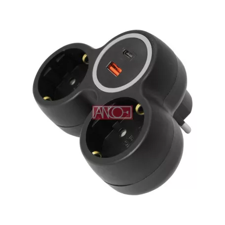 2-es elosztó dugalj USB töltővel A+C