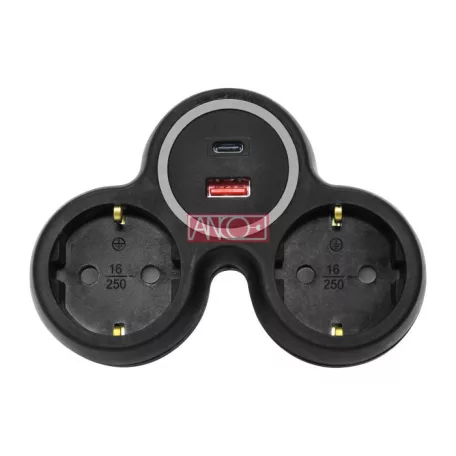 2-es elosztó dugalj USB töltővel A+C