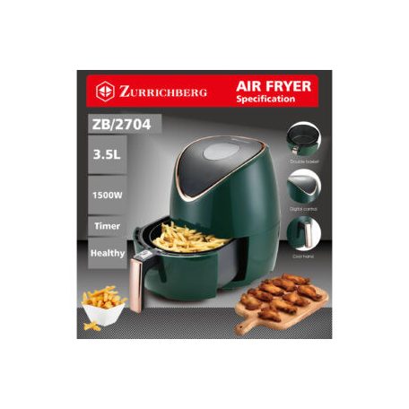 Zurrichberg RoseGold Professzionális Digitális Olaj nélküli Fritőz 3,5L 1500W ZBP/2703 (ZBP/2704) digitális fritőz, forrólevegős sütő olaj nélküli sütő zöld