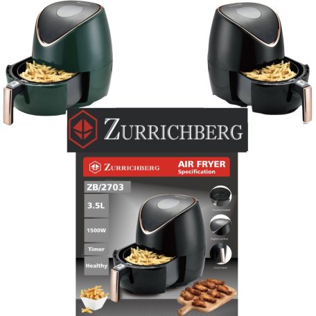 Zurrichberg RoseGold Professzionális Digitális Olaj nélküli Fritőz 3,5L 1500W ZBP/2703 (ZBP/2704) digitális fritőz, forrólevegős sütő olaj nélküli sütő zöld