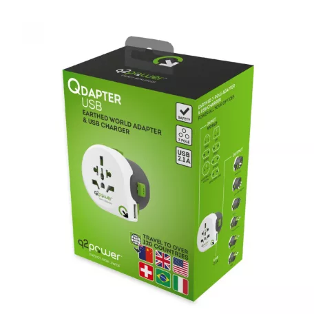 Q2POWER 2.100110 utazóadapter, Qdapter USB, indulási ország: AUS/CHINA, IT, UK, CH, BRAZIL, USA, EURO, célország: AUS, BRAZIL, IT, CH, UK, USA