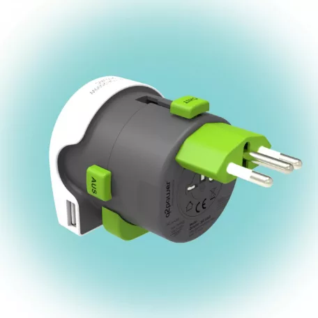 Q2POWER 2.100110 utazóadapter, Qdapter USB, indulási ország: AUS/CHINA, IT, UK, CH, BRAZIL, USA, EURO, célország: AUS, BRAZIL, IT, CH, UK, USA