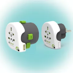   Q2POWER 2.100130 utazóadapter, Qdapter 360 USB, két készülék a szettben: Qdapter (USB aljzattal) és World to Europe