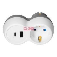 Földelt elosztó  2 USB A+C csatlakozóval