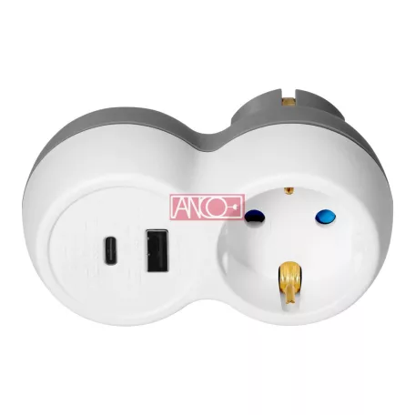Földelt elosztó  2 USB A+C csatlakozóval