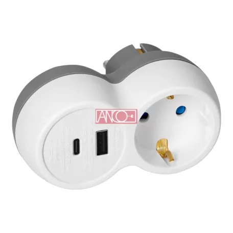 Földelt elosztó  2 USB A+C csatlakozóval