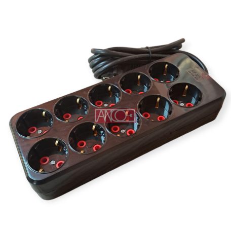 Asztali hosszabbító, 10-es, 2m, fekete