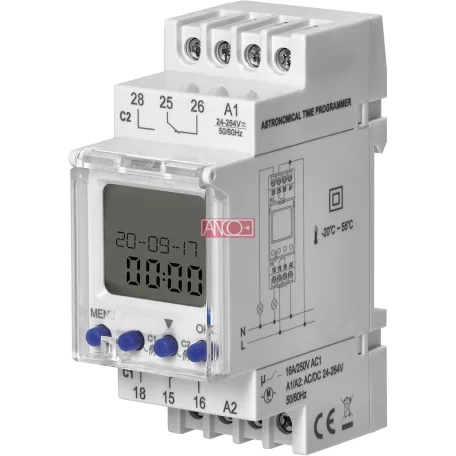 Digitális időkapcsoló, heti, 2 csatornás