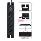 Asztali elosztó 4-es+2xUSB-A, túlfesz.