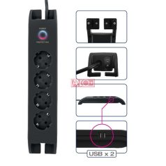 Asztali elosztó 4-es+2xUSB-A, túlfesz.