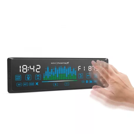 M.N.C Bluetooth autóhifi fejegység, AUX, USB, SD, autórádió és mp3 lejátszó, BT-FM-USB-AUX, LED "PhantomX" - 1 DIN - 4 x 50 W - gesztusverzélés - MP3