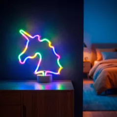   Neon LED lámpa - színes unikornis - 3 x AA + USB - 28,5 x 8,5 x 24,5 cm