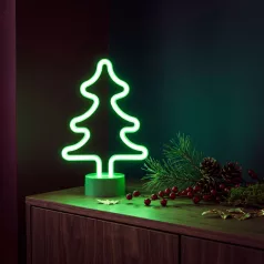   Neon LED lámpa - zöld fenyőfa - 3 x AA + USB - 18,5 x 8,5 x 28 cm