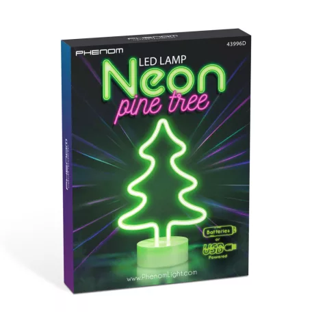Neon LED lámpa - zöld fenyőfa - 3 x AA + USB - 18,5 x 8,5 x 28 cm