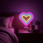 Neon LED lámpa - színes szív - 3 x AA + USB - 25,2 x 1,6 x 23 cm
