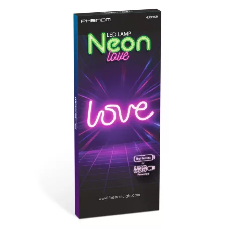 Neon LED lámpa - rózsaszín "Love" - 3 x AA + USB - 34 x 1.6 x 12,5 cm