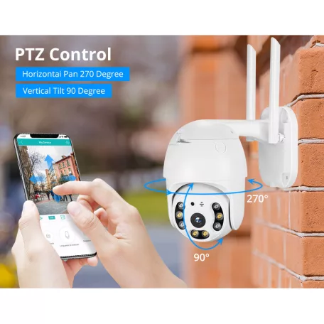 4DB Motoros Kültéri WIFI-s Onvif IP WIFI kamera full HD applikáció YCC365 vezeték nélküli forgatható 360fok Távolról Vezérelhető 2 Antennás HD Kültéri Kamera 2mp-s mozgáskövetés, éjjellátó funkció