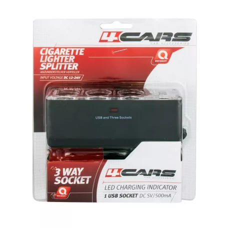 Szivargyújtó elosztó 3x12-24V, 1xUSB 5V/500 mA - 93916