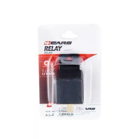Relé 12V, 30A, 5 lábú, füles - 94609
