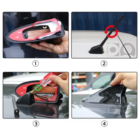 Cápauszony tetőantenna erősítővel, fekete - 96511