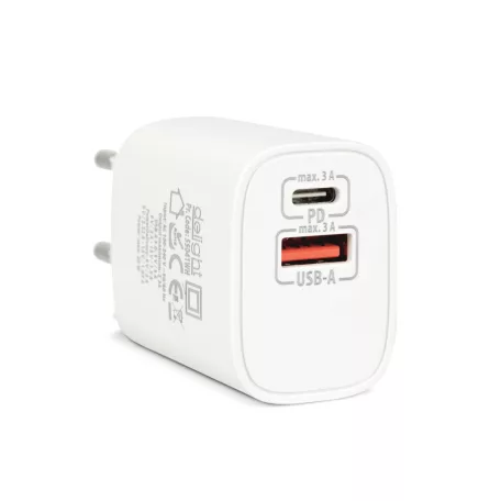 Hálózati Adapter USB + Type-C PD20W gyorstöltéssel - fehér