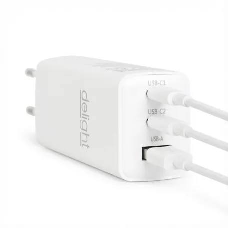 Hálózati Adapter - USB-A 20W + Type-C PD45W gyorstöltéssel - fehér