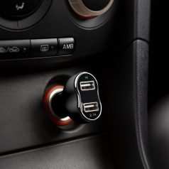   Autós szivargyújtó adapter - 2 x USB, feszültségmérővel és árammérővel - fekete