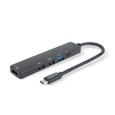   Multifunkciós USB Hub - HDMI + Type-C 3.0 - 3xUSB-A, 1xType-C - 5 Gbps, 100 W - fekete