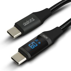   Adatkábel - Type-C / Type-C - teljesítmény kijelzéssel - fekete - 1 m - 3 A - 60W