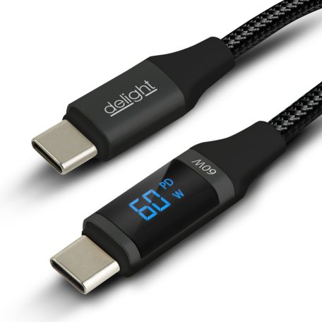 Adatkábel - Type-C / Type-C - teljesítmény kijelzéssel - fekete - 1 m - 3 A - 60W