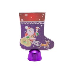   Karácsonyi asztali LED dekor - fényes talppal - csizma - lila - 15 cm