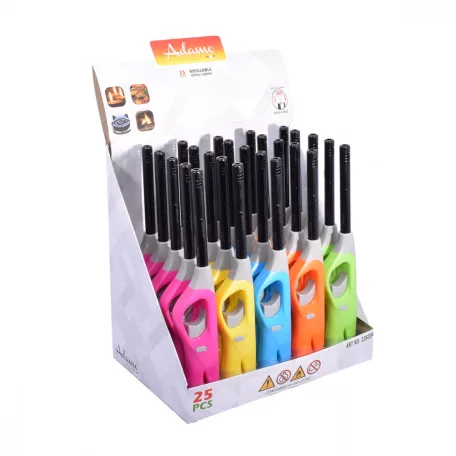 Gázgyújtó - utántölthető - több színben - 22 cm - 25 db / display