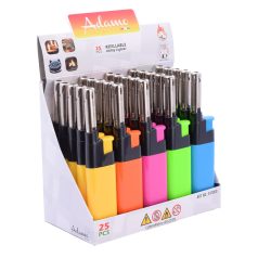   Gázgyújtó - tölthető- több szín - 12 cm - 25 db / display