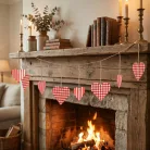 Girland - papír - piros kockás szívek - 2 m