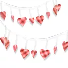 Girland - papír - piros kockás szívek - 2 m
