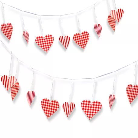Girland - papír - piros kockás szívek - 2 m