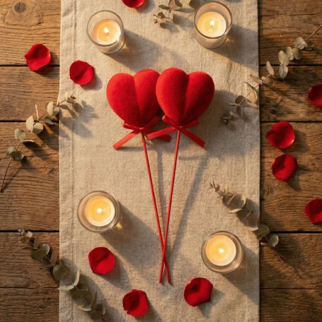 Leszúrható szív szett - piros plüss, habszivacs - 28 cm - 2 db / csomag